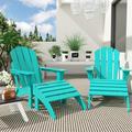 Beachcrest Home™ Shaunna 4-Piece Adirondack Conversation Chair w/ Footrest Ottoman Set in Blue | 35.25 H x 29.25 W x 32 D in | Wayfair