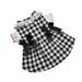 Lomubue Dog Dress Round Neck Lace Patchwork Fake Pearls Decor Plaid Print Pet Dog Cat Princess Dress Daily Wear