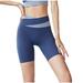 JWZUY Women s Crossover Waist Color Block Yoga Running Shorts Leggings Bermuda Shorts Athletic Workout Knee Length High Waisted Pants 1-Blue L