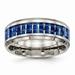 8mm Titanium Polished Blue White Carbon Fiber Inlay Ring - Size 9.5