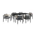 Armen Living Beowulf 7-Piece Aluminum Outdoor Dining Table Set in Black/Gray