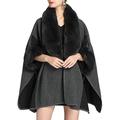 CoCopeaunts Women s Faux Fur Trim Coat Jacket Warm Stripe Wrap Cape Cloak Coat Faux Cashmere Cloak Poncho Cardigan Coat