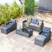 6 Piece Outdoor Dining Sets PE Rattan Wicker Furniture with Seat Sofa Wicker Chairs Ottomans Coffee Table Removable Cushions All-Weather Patio Conversation Set for Backyard Garden Poolside