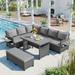 5-Piece Outdoor Patio Rattan L-Shaped Sectional Sofa Set with Extendable Table