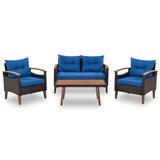 4-Piece Garden Patio Conversation Sets, PE Rattan Outdoor Sofa