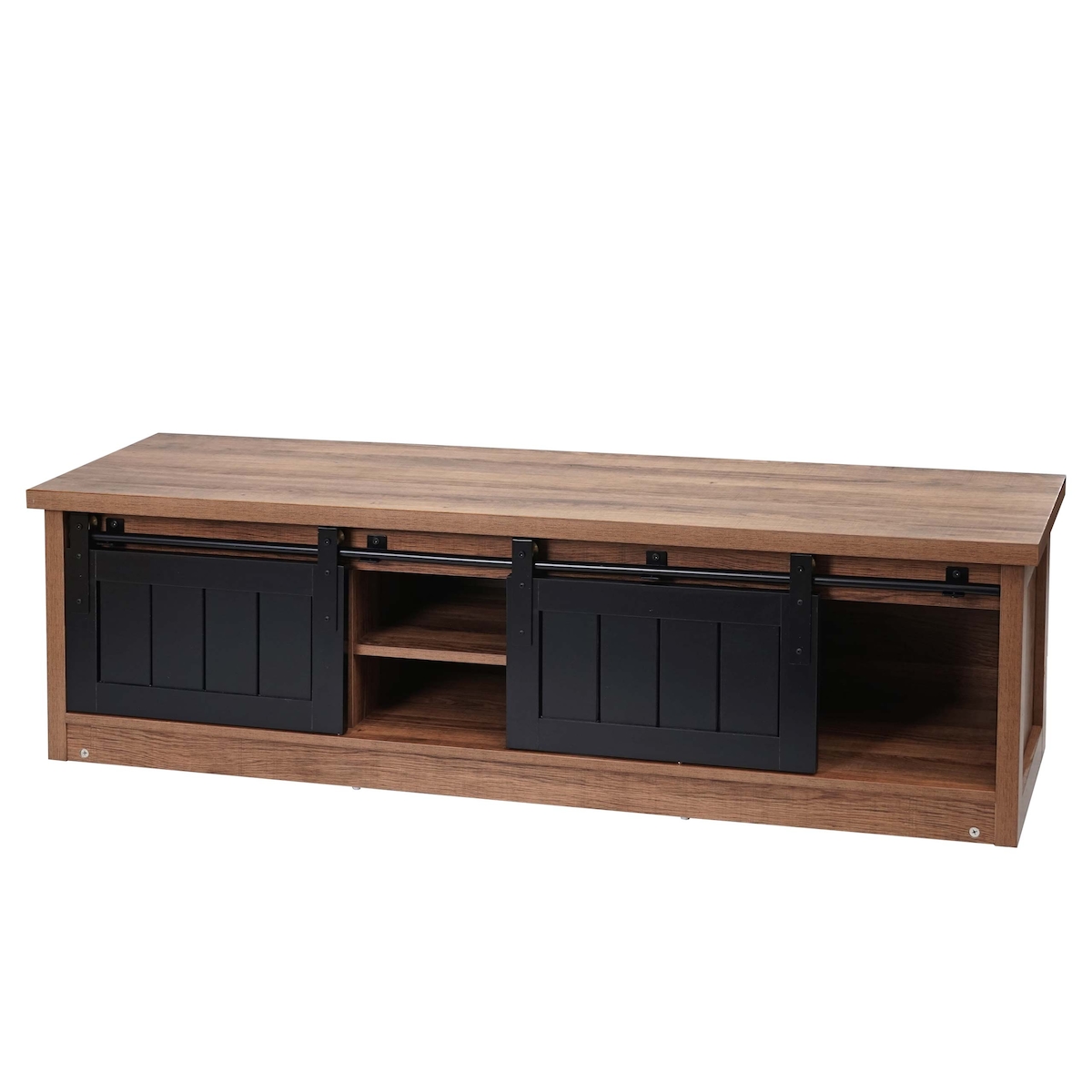 Mendler TV-Rack HWC-K75, Fernsehtisch TV-Board, Schiebetüren Staufächer, Holz-Optik Industrial Metall 43x150x40cm ~ braun