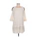Zara Casual Dress - Shift Scoop Neck 3/4 sleeves: White Dresses - Women's Size Medium
