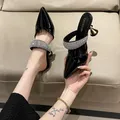 Pantoufles pointues à talons hauts pour femmes mules en cuir PU chaussures à enfiler sandales