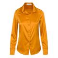 Women's French Cuff Silk Blouse - Orange Extra Small Farinaz