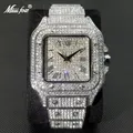 MISSFOX-Montre carrée Ice Out pour homme entièrement en diamant ultra fine étanche horloge hip