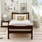 Wood Bed Frame Twin Size, Rustic Style Platform Bed w/Headboard & Footboard, Solid Wood Slat Support, No Box Spring Needed