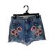 Free People Skirts | Free People Distressed Denim Jean Studded Wild Rose Floral Embroidered Skirt | Color: Blue/Pink | Size: 24”