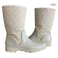 Gucci Shoes | Authentic Gucci White Gg Monogram Water Resistant Rubber Fur Rain Boots 38/8 | Color: White | Size: 8