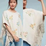 Anthropologie Sweaters | Anthropologie Tp Boho Embroidered Floral Fringe Poncho - Grey/Neutral - One Size | Color: Gray | Size: One Size