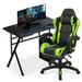 Inbox Zero Gaming Desk & Pedal Computer Chair Set Home Office Wood/Metal in Green/Black | 30 H x 39.5 W x 23.5 D in | Wayfair