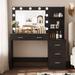 Latitude Run® Kimberely 46.7" Vanity Table w/ Side Storage Shelf & 5 Drawers, 3-Color Lighted Mirror Wood in Black | Wayfair