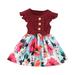 Holiday Savings Deals! Kukoosong Summer Toddler Girls Casual Dresses Toddler Kids Baby Girl Clothes Summer Dress Ruffled Sleeveless Stitching Floral Dress Wine 3-4 Years