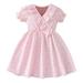 TAIAOJING Girls Short Sleeve Dress Toddler Children Kids Child Short Heart Embroidery Print Bubble Sleeve A Line Dress Pink And Green Colour Cute Sundress 3-4 Years