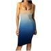 Women s Sexy Bodycon Tank Dress Tie Dye Print Summer U Neck Backless Tight Pencil Midi Party Club Wrapped Dresses