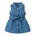 TAIAOJING Little Kids Dress Toddler Baby Girls Summer Sleeveless Solid Denim Princess Vest Dress And Belt Cute Sundress 12-18 Months