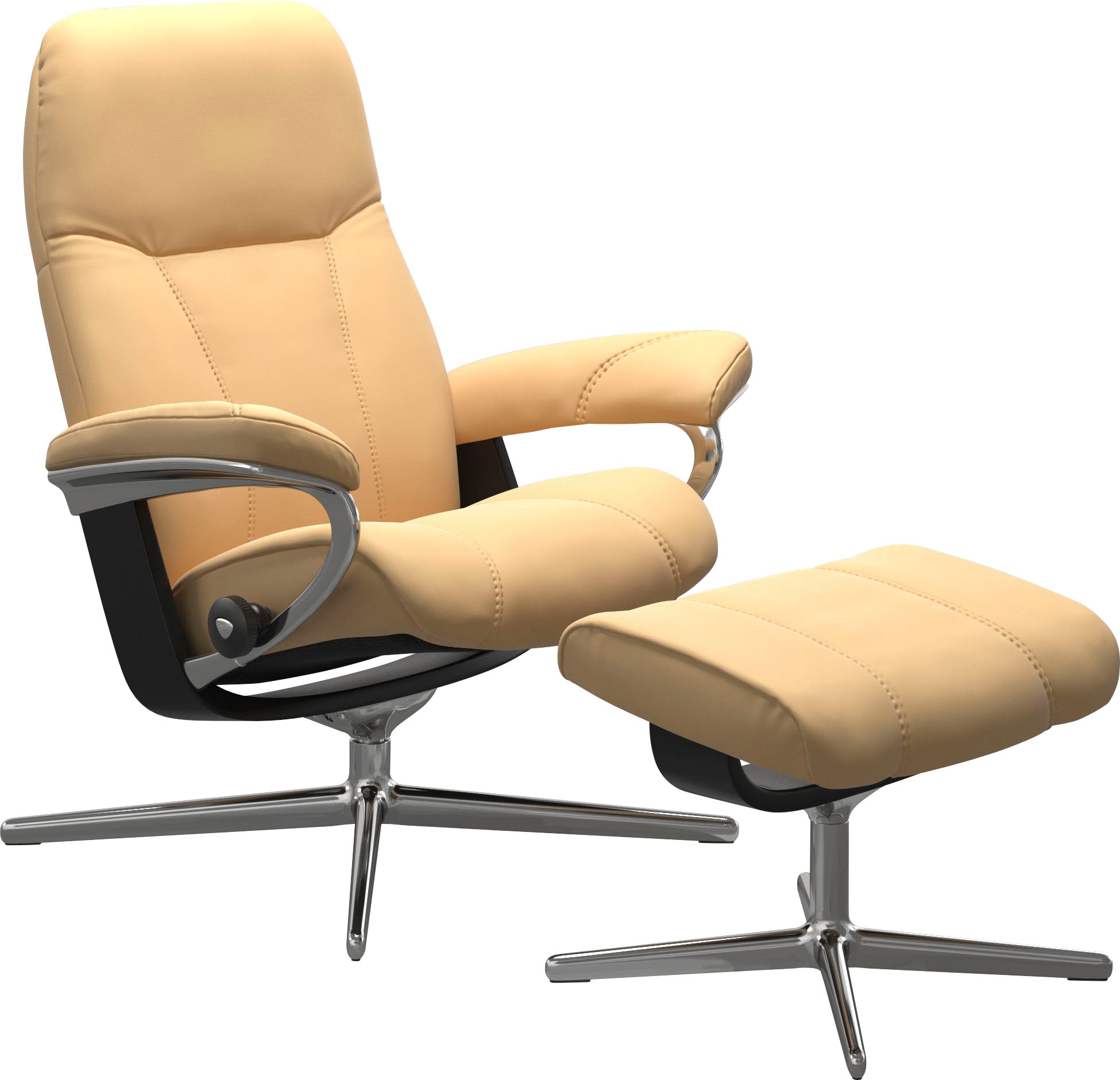 Relaxsessel STRESSLESS "Consul", gelb, B:78cm H:97cm T:70cm, Sessel, Relaxsessel, mit Cross Base, Größe S, M & L, Holzakzent Schwarz