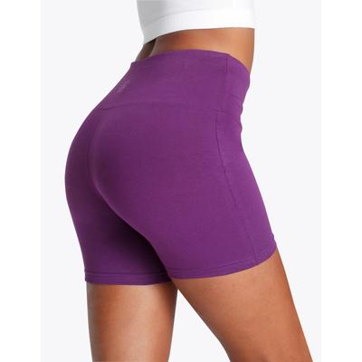 Shorts LASCANA, Damen, Gr. 32/34, N-Gr, lila, Single Jersey, Obermaterial: 95% Baumwolle, 5% Elasthan, unifarben, Basic, kurz, Hosen, mit breitem Bündchen und Logodruck, Loungewear Image