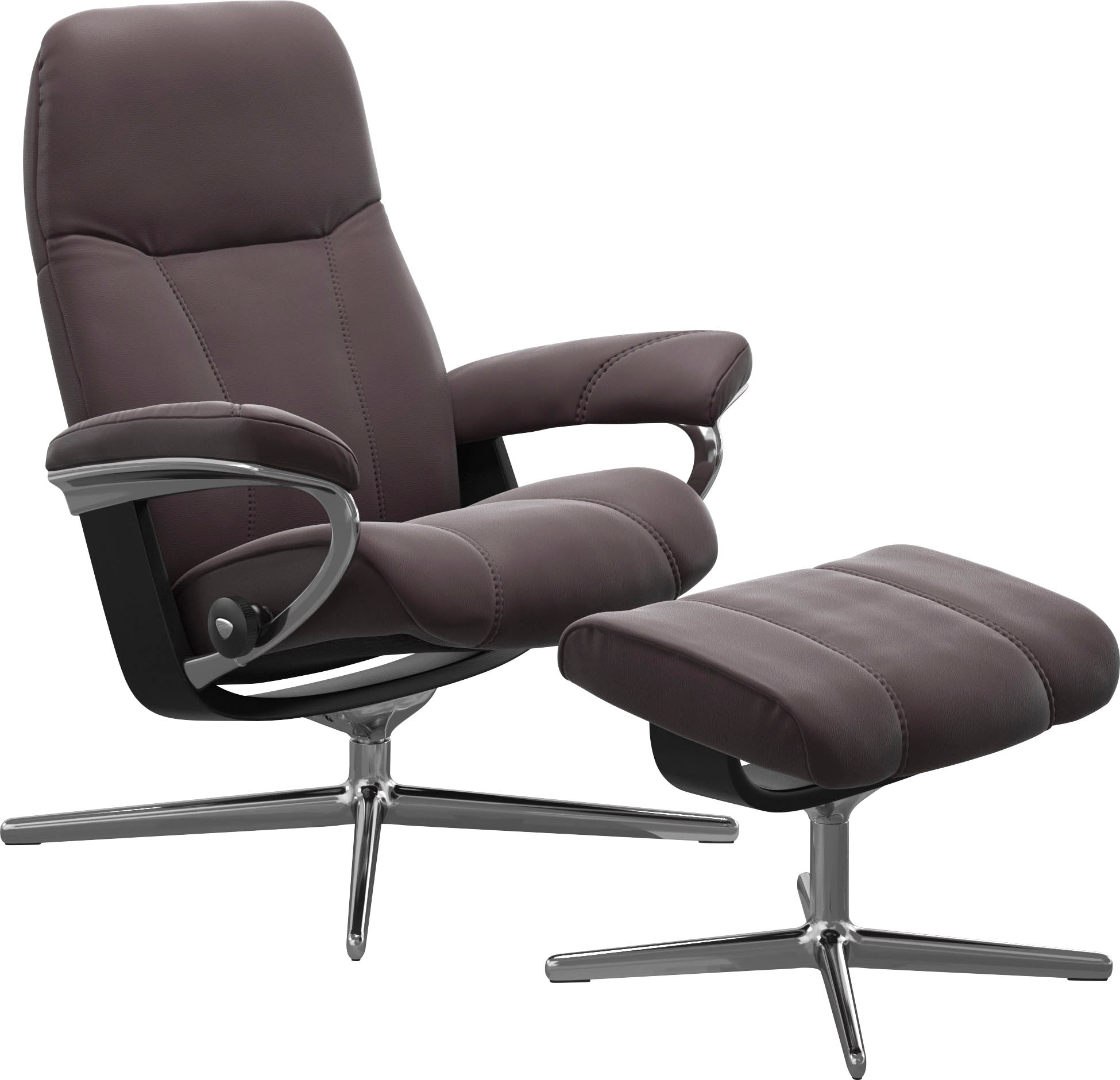 Relaxsessel STRESSLESS "Consul", rot (bordeaux paloma), B:91cm H:102cm T:79cm, Sessel, Relaxsessel, mit Hocker, mit Cross Base, Größe S, M & L, Holzakzent Schwarz