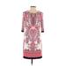 DressBarn Casual Dress - Sheath Keyhole 3/4 sleeves: Pink Paisley Dresses - Women's Size 4 Petite - Print Wash