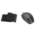 LogiLink ID0019A - Flexible & wasserfeste Tastatur 109 Tasten, Schwarz & Cherry GENTIX Corded Optical Mouse, kabelgebundene Maus mit 3 Tasten und hochauflösenden optischem 1000 DPI Sensor, schwarz