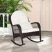 Patio Rattan Rocking Chair with Seat Back Cushions and Waist Pillow - 39" x 28.5" x 36"