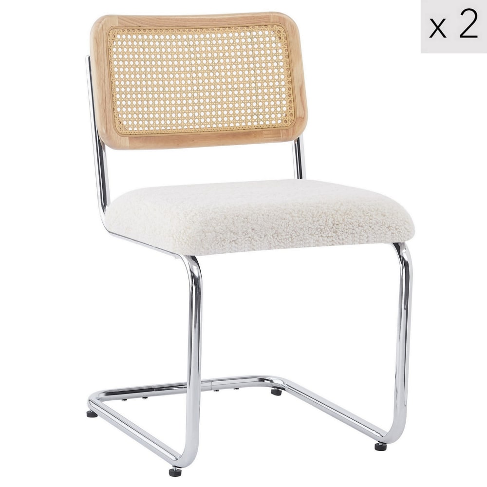 Lot de 2 chaises de salle à manger scandinaves en bouclette blanche