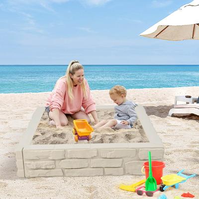 Outdoor Kids Sandbox with Cover and Bottom Liner for Backyard Play