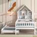 Twin Size Bed with House-Shaped Headboard and Fence Guardrails, Twin Size Platform Bed with Twin Size Trundle for Kids