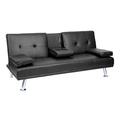 3er-Sofa HWC-F60, Couch Schlafsofa Gästebett, Tassenhalter verstellbar 97x166cm ~ Kunstleder, schwarz