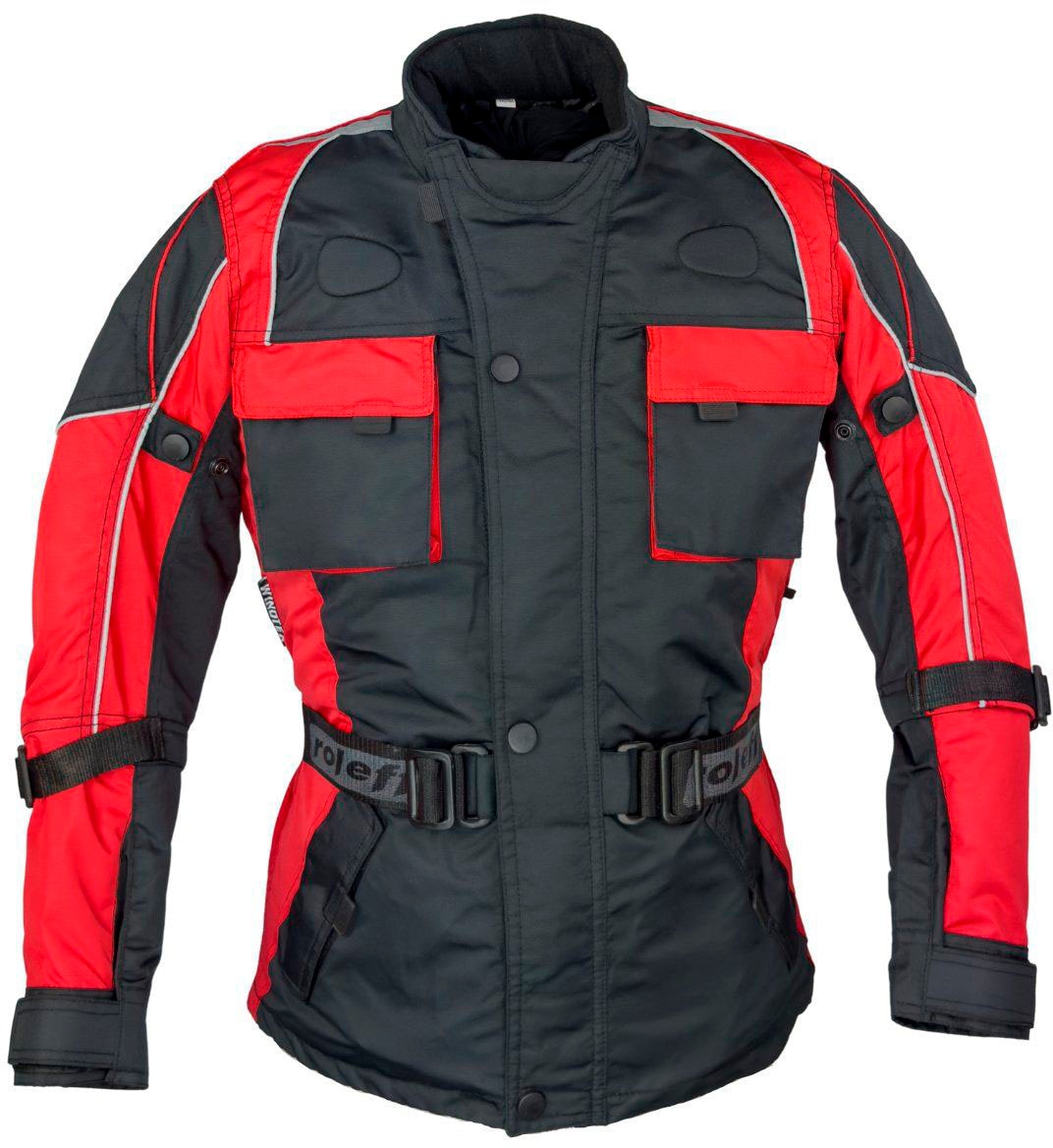 Motorradjacke ROLEFF "Kids" Gr. M, schwarz (schwarz, rot), Jacken, M, Obermaterial: 100% Polyester. Innenfutter: 100% Polyester, geeignet für Kinder, mit Sicherheitsstreifen Image