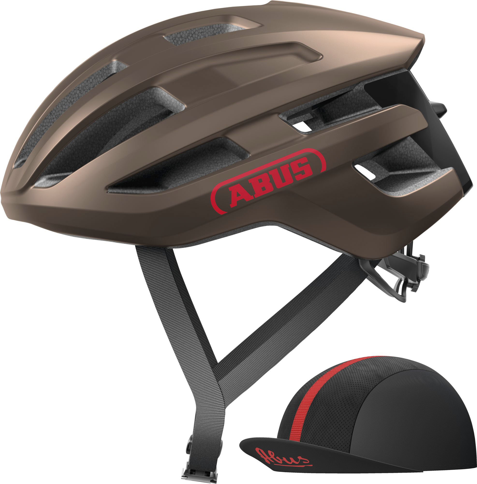 Rennradhelm ABUS "POWERDOME ACE" Gr. M, braun, Helme, M Kopfumfang: 54cm - 58cm, glänzend, metallic, unifarben mit Farbeinsätzen Image