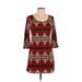 Chris & Carol Casual Dress - Shift Scoop Neck 3/4 sleeves: Red Dresses - Women's Size Small