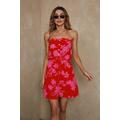 Floral Print Broderie Strapless Dress Bandeau Summer Mini Dress