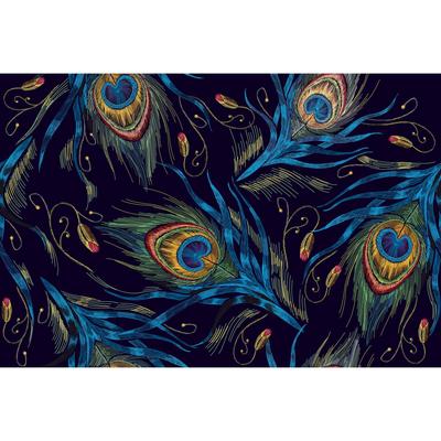 Embroidery Peacock Feathers, Removable Wallpaper - 10'ft H x 24''inch W