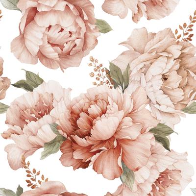 Peach Peonies Removable Wallpaper - 24'' inch x 10'ft