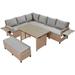 5-Piece Outdoor Patio Rattan Sofa Set, Garden Furniture Set with 2 Extendable Side Tables