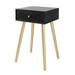 Gaia 28 Inch Pine Wood Side End Table, Gliding Rattan Drawer, Black, Gold