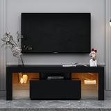 Contemporary TV Stand with Color-changing LED Light for Lounge Room, Modern Central Entertainment TV Cabinet for Up to 55" TV