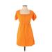 Sim & Sam Casual Dress - A-Line Square Short sleeves: Orange Dresses - Women's Size X-Small