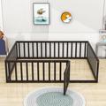 Harriet Bee Gurdas Wood Daybed Frame w/ Fence & Door Metal in Brown | 21.7 H x 63 W x 82.7 D in | Wayfair C5E59A3EB6174135BBCEA8246848A4B1