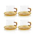 Zodax Bergamo Glass Tea & Coffee Cups & Saucers, Set of 4 Glass in Brown | 3.5 H x 3.5 W in | Wayfair CH-6766