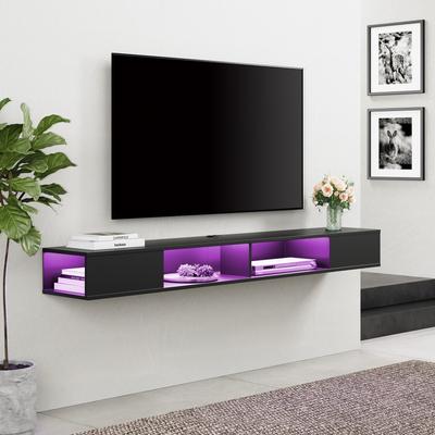 70 inch Floating TV Stand with LED Lights for Storage, Black