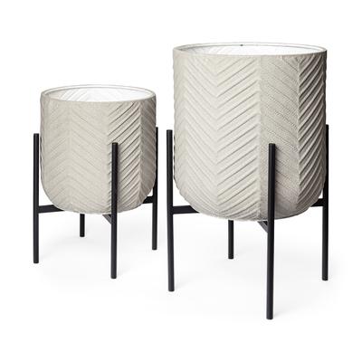Mabel Off-White Metal w/Black Iron Legs Plant Stands (Set of 2)