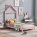 Wood Platform Bed with House-Shaped Headboard & Chimney for Kids, Girls Boys, Dorm, Bedroom, Guest Room, No Box Spring Needed