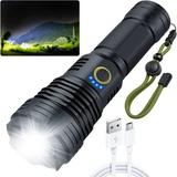 Tactical Rechargeable Flashlight Torch 1000000 High Lumens Compact Aluminum Body XHP70.2 5 Modes LED IPX5 Waterproof Handheld LED Flashlights for Camping Biking Hiking Outdoor Home Emergency